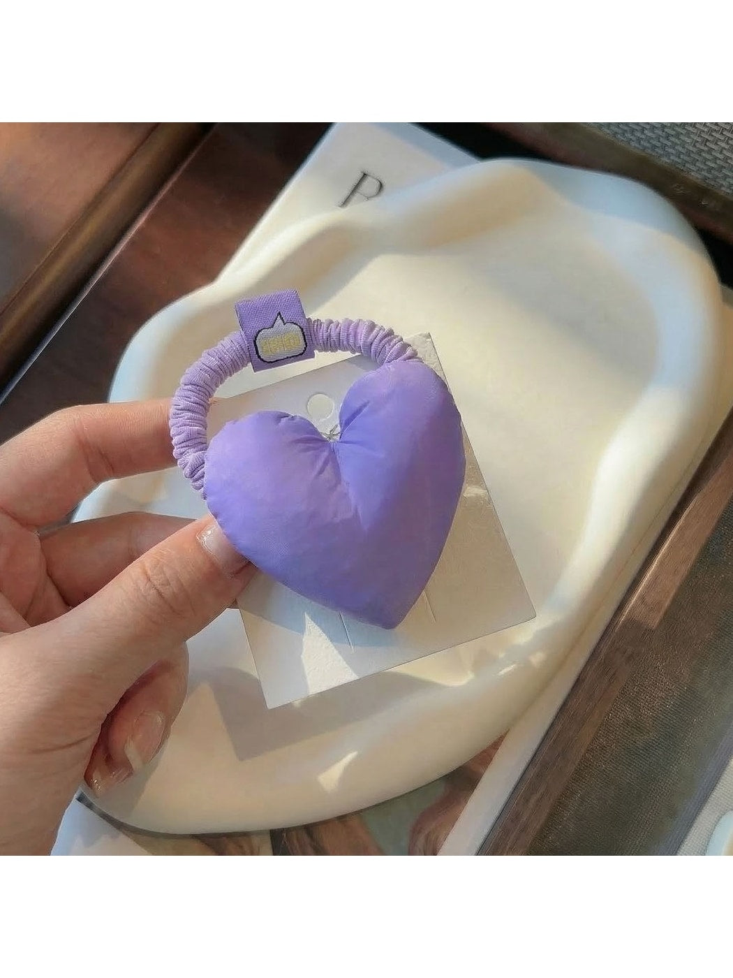 Gifty - Padded Heart Polyester Fabric Hair Tie