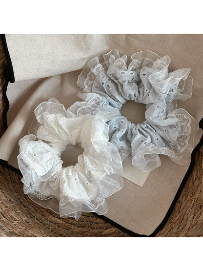 Gifty - Ruffled Openwork Lace Detail Scrunchie
