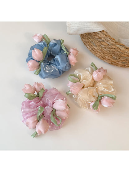 Gifty - Ruffled Flower Mesh Scrunchie
