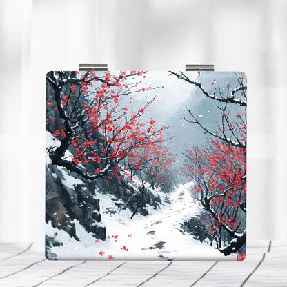 Mirroray - Floral Print Foldable PU Cover Makeup Mirror