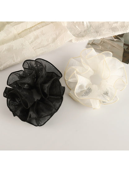 Gifty double layer ruffled scrunchie displayed on a white background showing texture