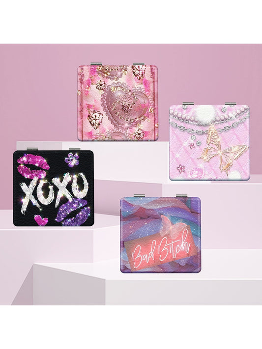 Mirroray - Butterfly Print PU Folding Makeup Mirror