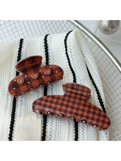 Beau - Brown Plaid Hair Claw Clip