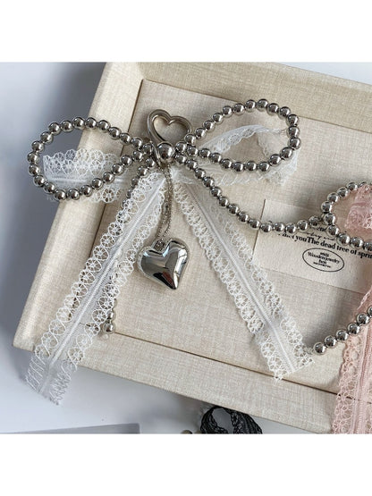 Keypus - Lace Bow Heart Pendant Bag Charm Keychain