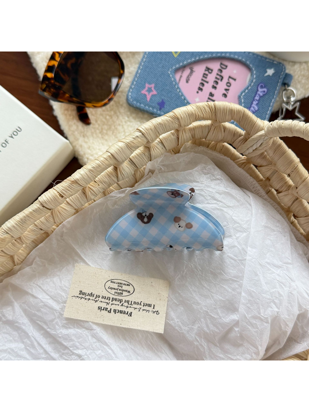 Beau - Bear Gingham Acetate Sheet Claw Clip