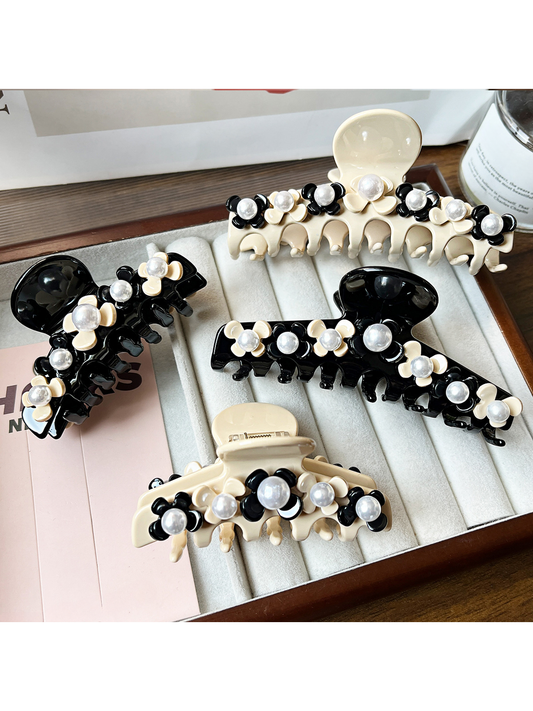 Beau - Flower Accent Ring Shape Acetate Claw Clip