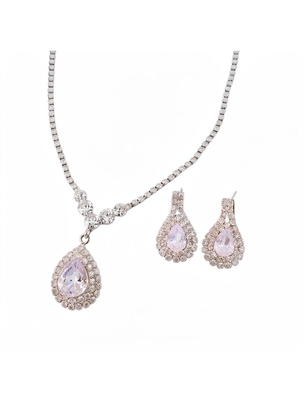 Nozari - Rhinestone Water Drop Necklace and Earrings Set