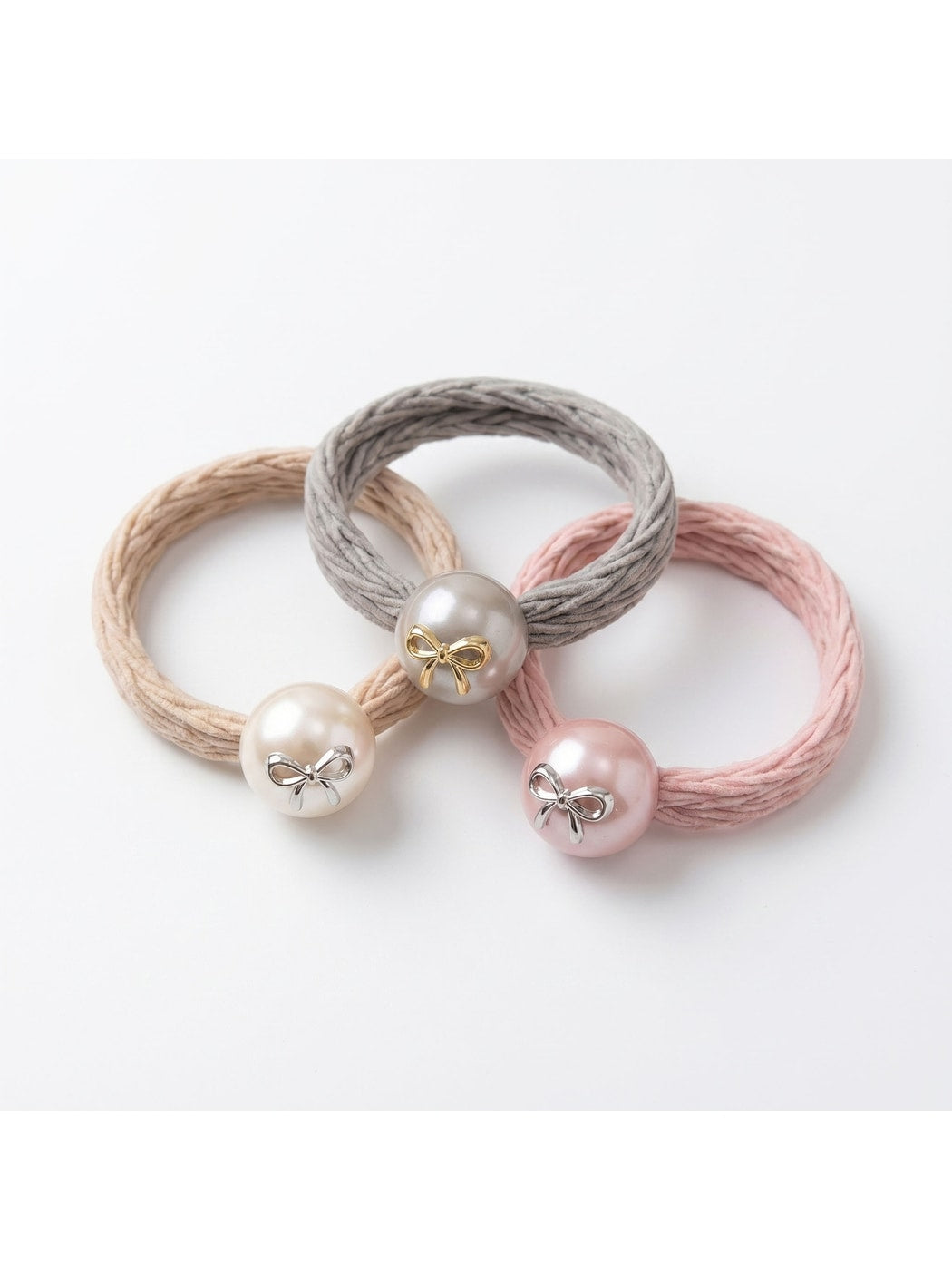 Gifty - Bow Faux Bead Polyester Hair Tie