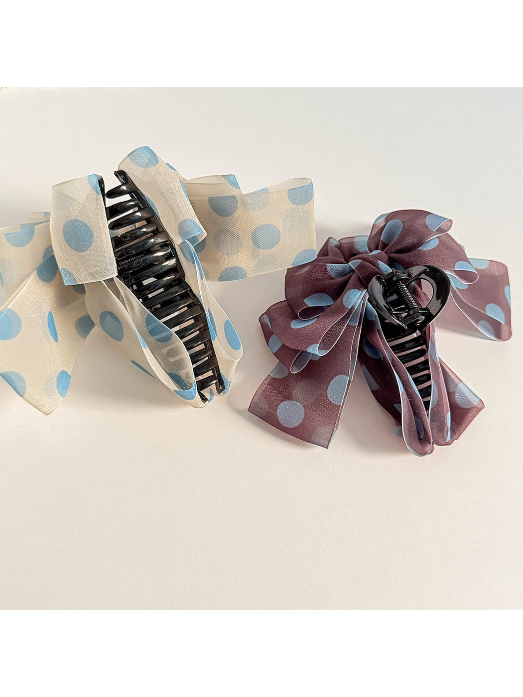 Beau - Polka Dot Mesh Bowknot Hair Claw Clip