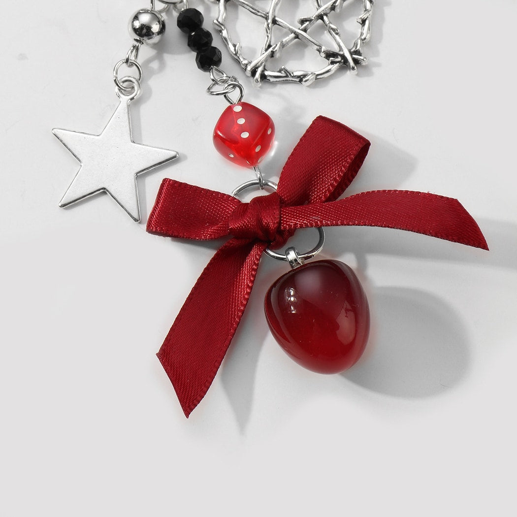 Keypus - Red Bow and Star Pendant Keychain