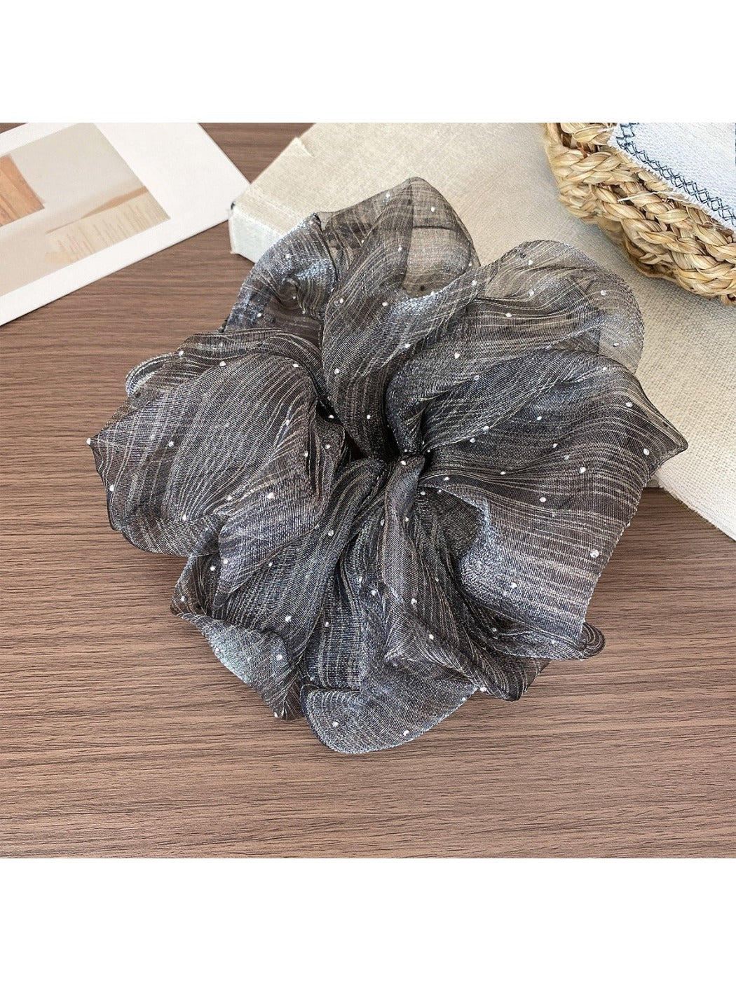 Gifty - Seersucker Starry Polka Dots Scrunchie