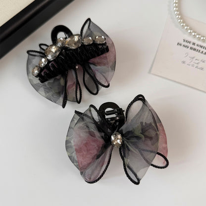 Beau - Mesh Bow Rhinestone Accent Claw Clip