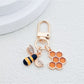 Top view of bee and honeycomb keychain showing detailed design