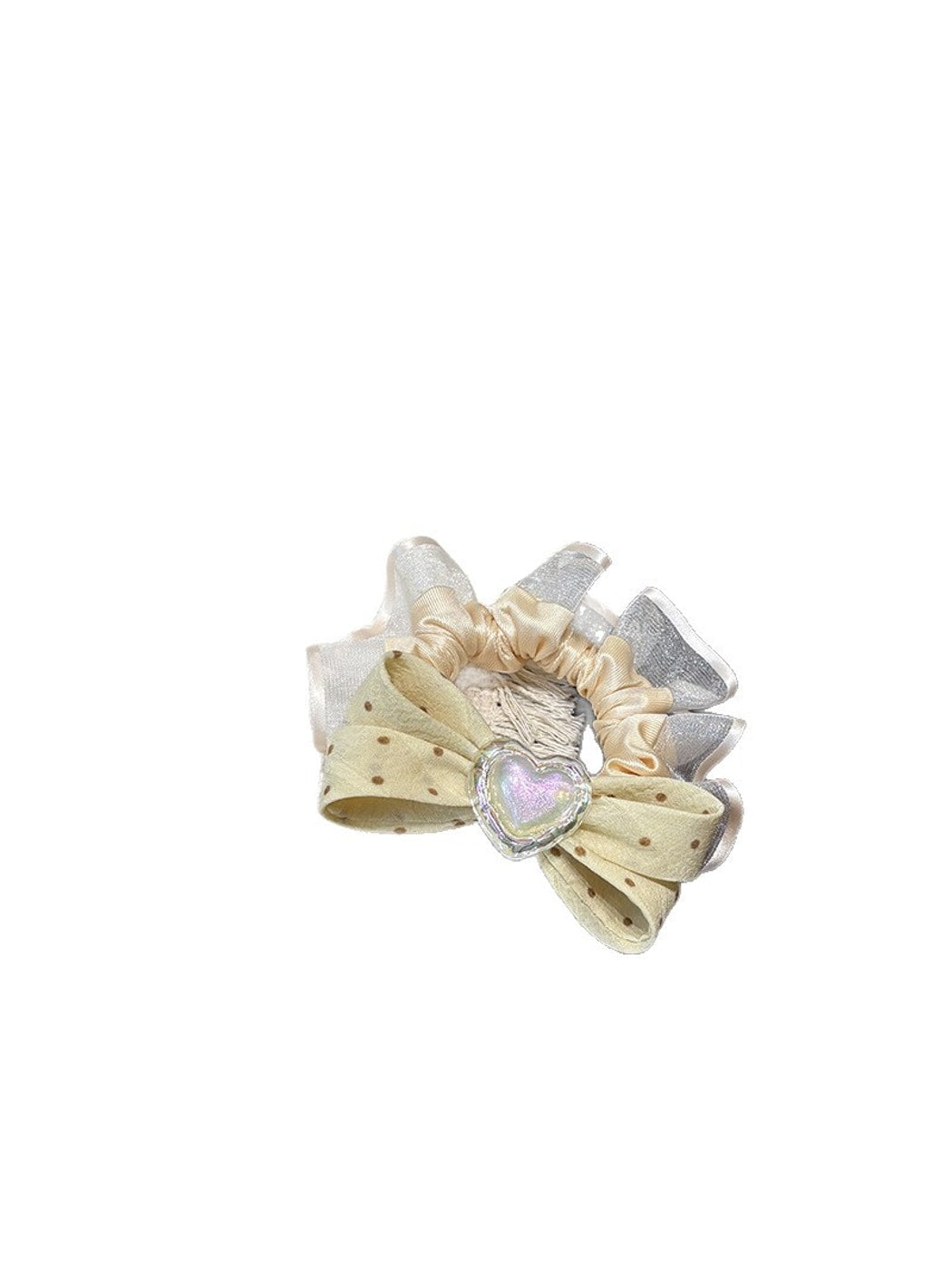 Gifty - Sweet Polka Dot Bow Heart Design Hair Scrunchie