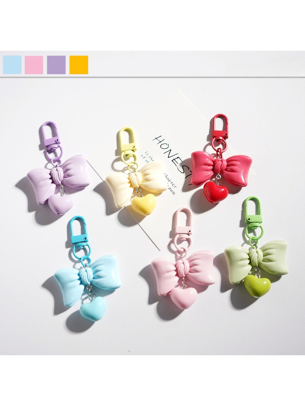 Keypus - Solid Color Heart Bow Keychain