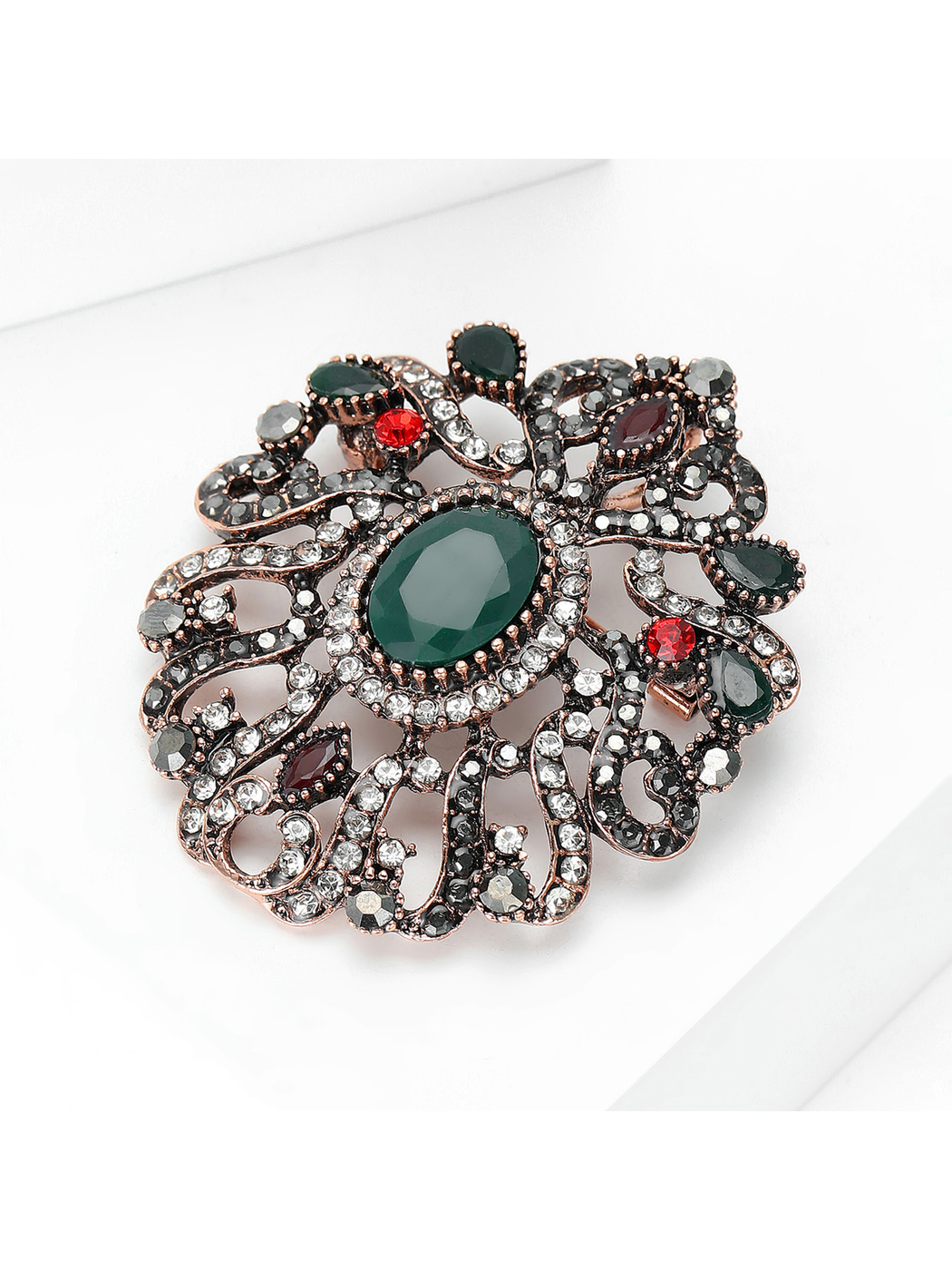 Brovia - Vintage Flower Rhinestone Accent Alloy Brooch