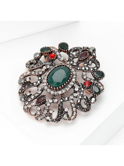Brovia - Vintage Flower Rhinestone Accent Alloy Brooch