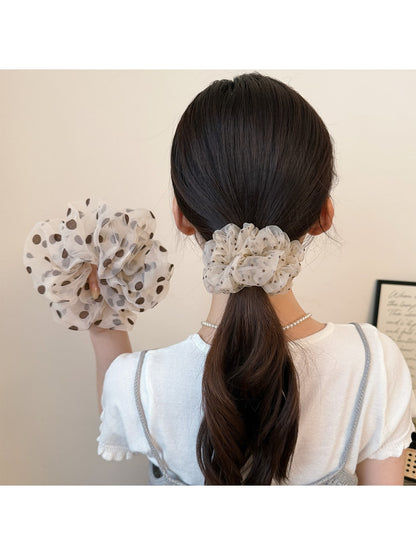 Gifty - Polka Dot Mesh Ruffled Ponytail Hair Scrunchie