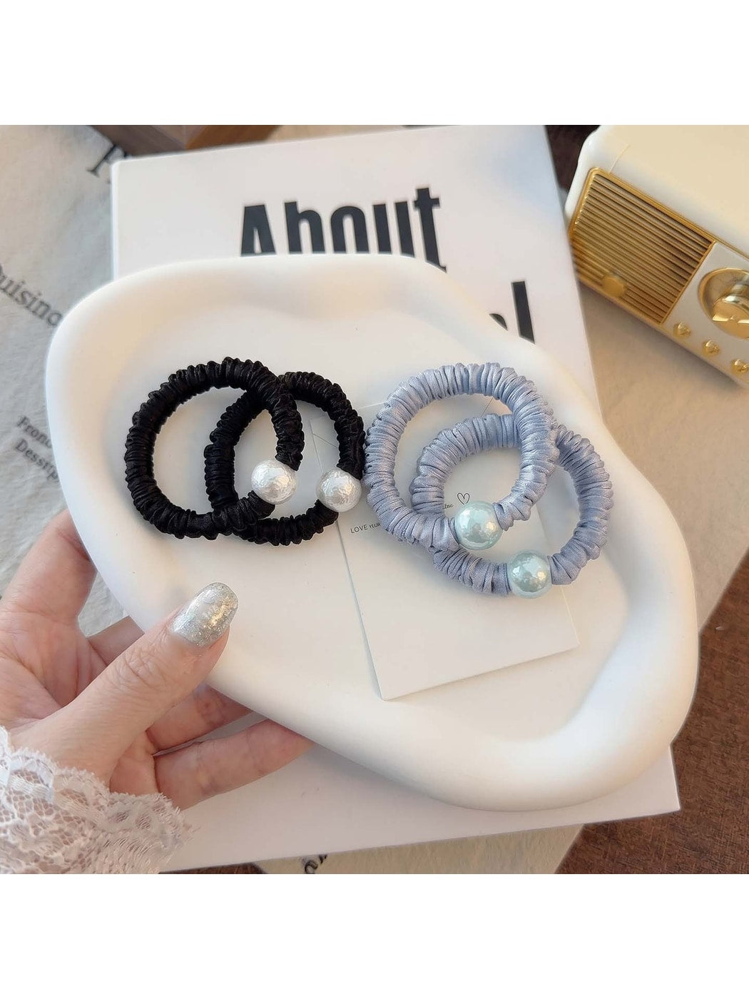 Gifty - Ruched Faux Bead Decorative Hair Tie