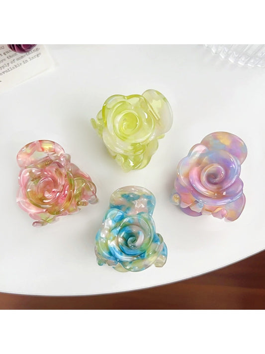 Beau Sweet Rose hair claw clip with pink rose decoration on beige clip