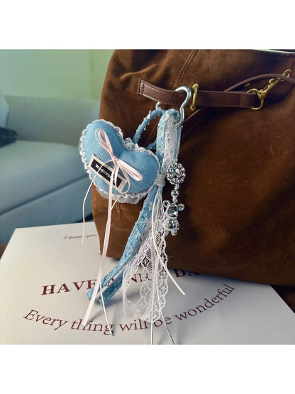 Keypus - Cartoon Lace Heart Bag Charm Keychain