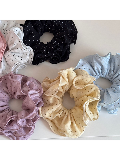Gifty - Polka Dot Ruffle Trim Fabric Scrunchie