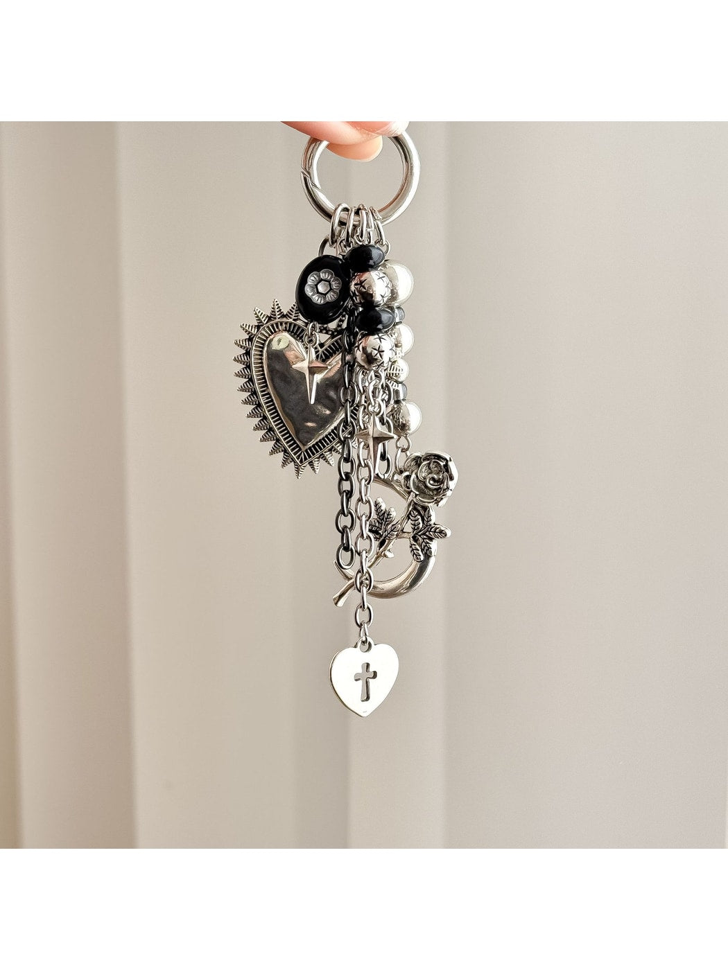 Keypus - Heart and Cross Alloy Bag Charm Keychain