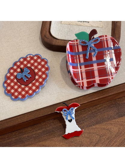 Beau - Vintage Red White Checkered Apple Hair Clip