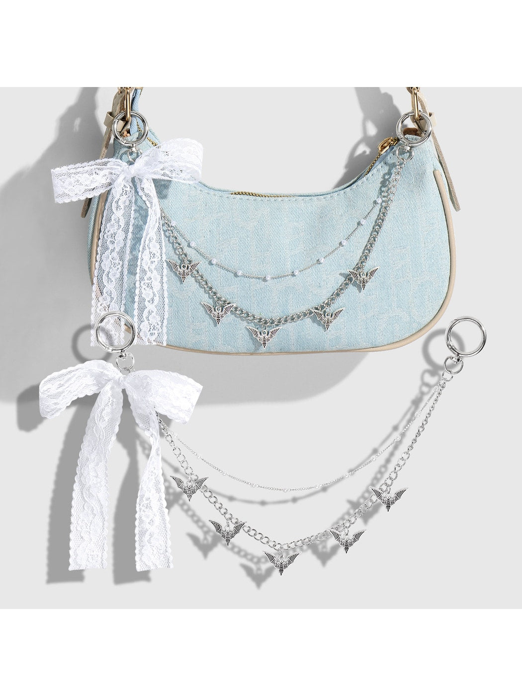 Keypus - Y2K Lace Bow Chain Bag Charm Keychain