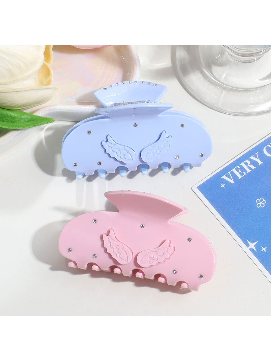 Beau - Acrylic Alloy Angel Wing Half Round Claw Clip