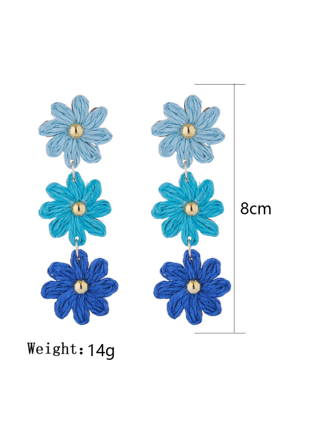 Colorful flower drop earrings hanging from a jewelry stand