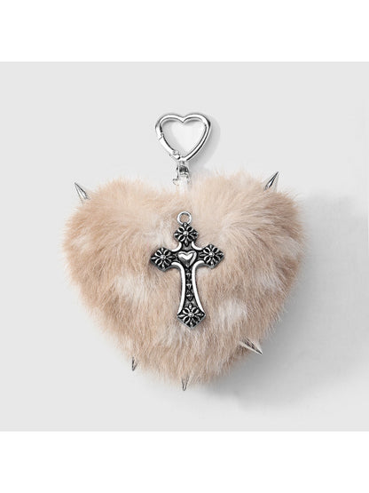 Keypus - Y2K Leopard Heart Cross Bag Charm Keychain
