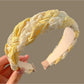 Model showcasing Gifty Happy Lace headband in pastel blue with loose hair