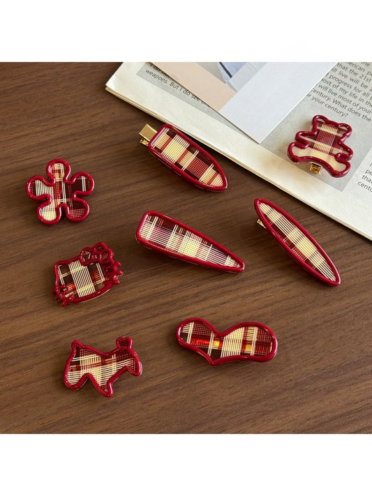 Beau - Plaid Acetate Alloy Side Bangs Hair Clip