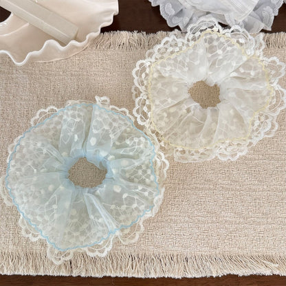 Gifty - Lace Mesh Ruffled Decorative Scrunchie