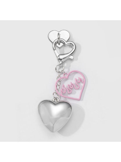 Keypus - Silver Key Heart Bow Alloy Bag Charm Keychain
