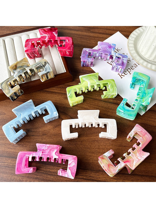 Beau - Open Square Marbled Finish Hair Claw Clip