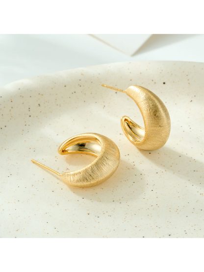 Earedge - Alloy Half Hoop C Shape Stud Earrings