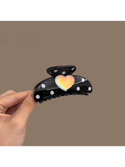 Beau - Heart Polka Dot Glossy PC Alloy Claw Clip