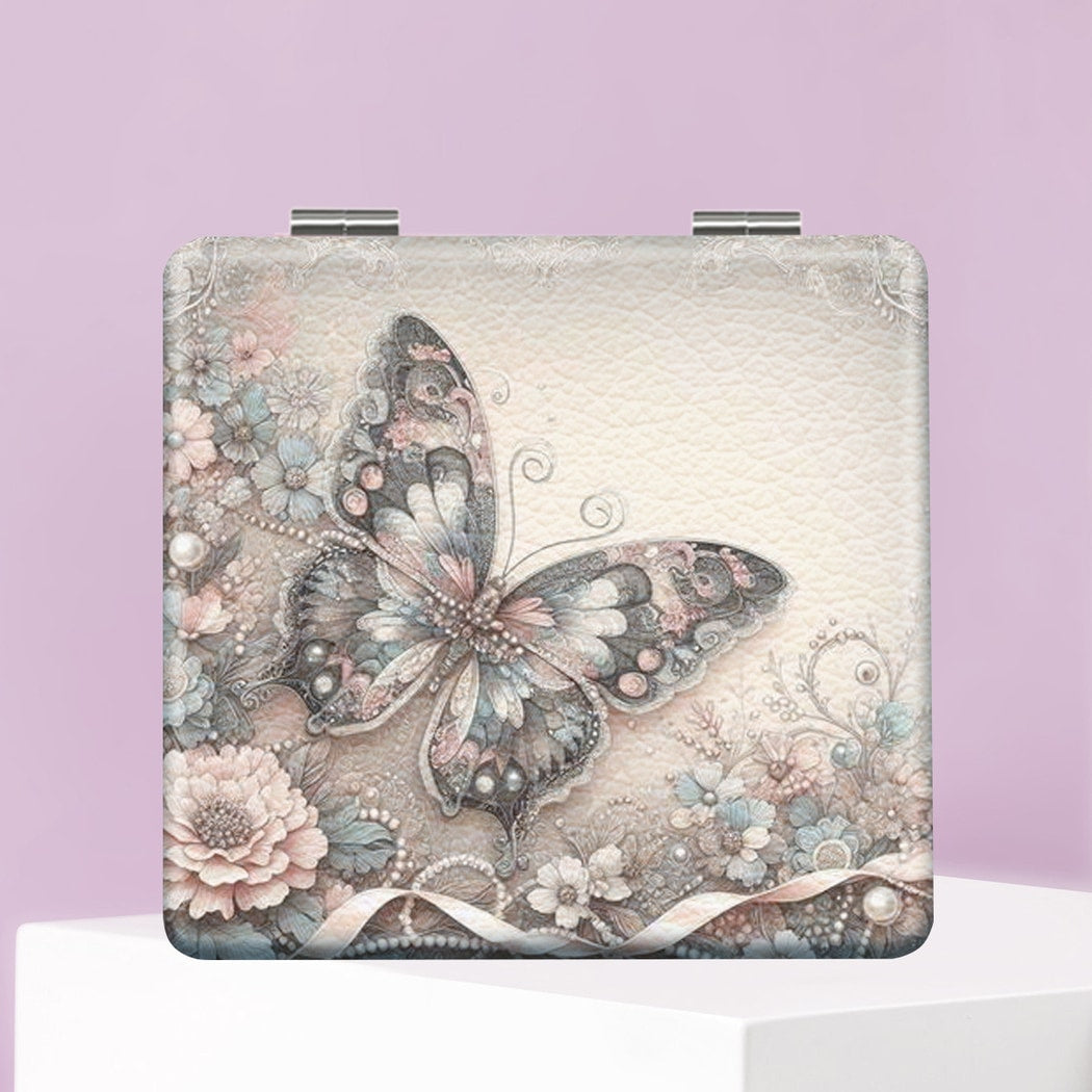 Mirroray - Butterfly Print Foldable Glass Makeup Mirror