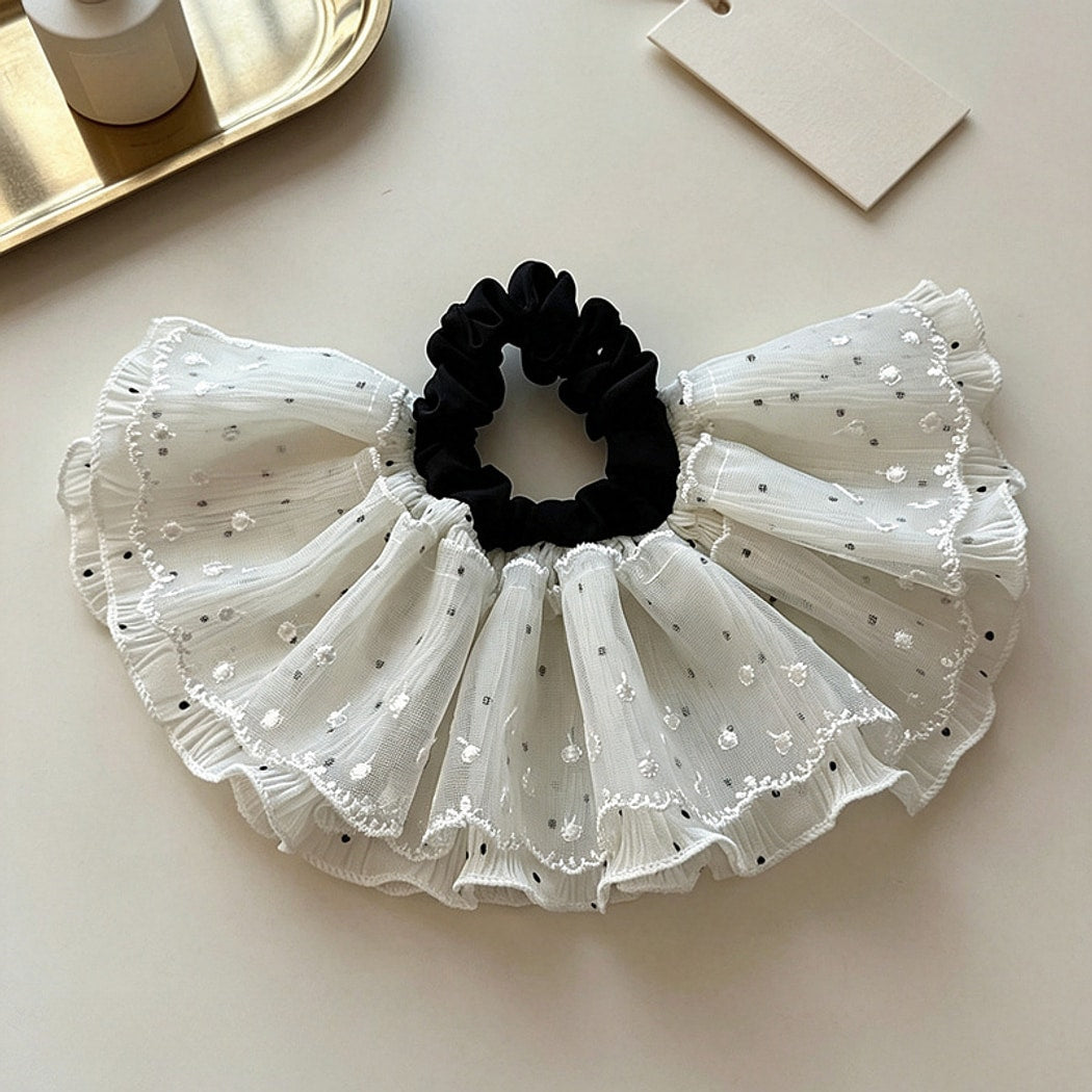 Gifty - Skirt Style Lace Look Polka Dot Scrunchie