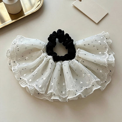 Gifty - Skirt Style Lace Look Polka Dot Scrunchie