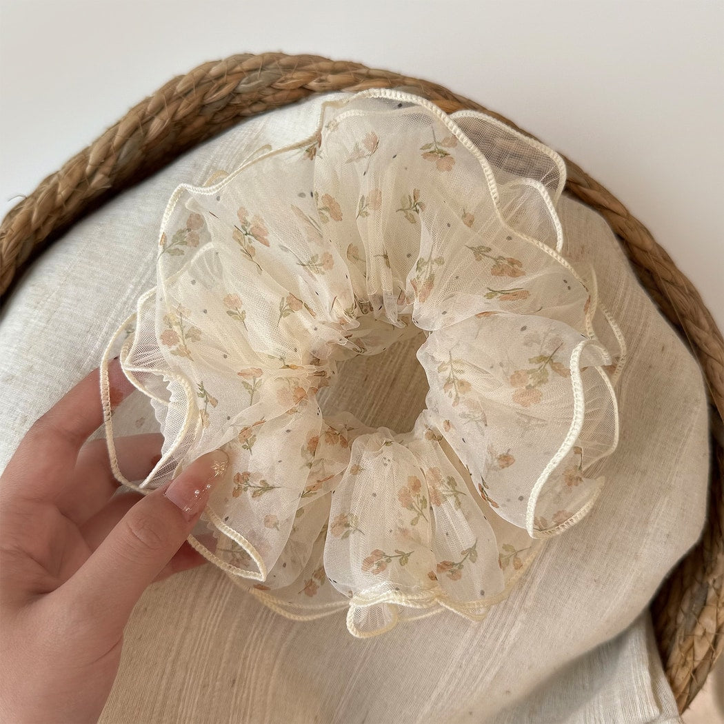 Gifty - Floral Mesh Four-Layer Ruffled Scrunchie