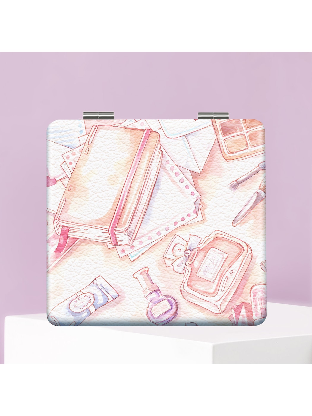 Mirroray - Cartoon Print Folding PU Glass Makeup Mirror
