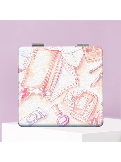Mirroray - Cartoon Print Folding PU Glass Makeup Mirror