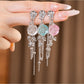 Earedge - Alloy Floral Tassel Dangle Stud Earrings