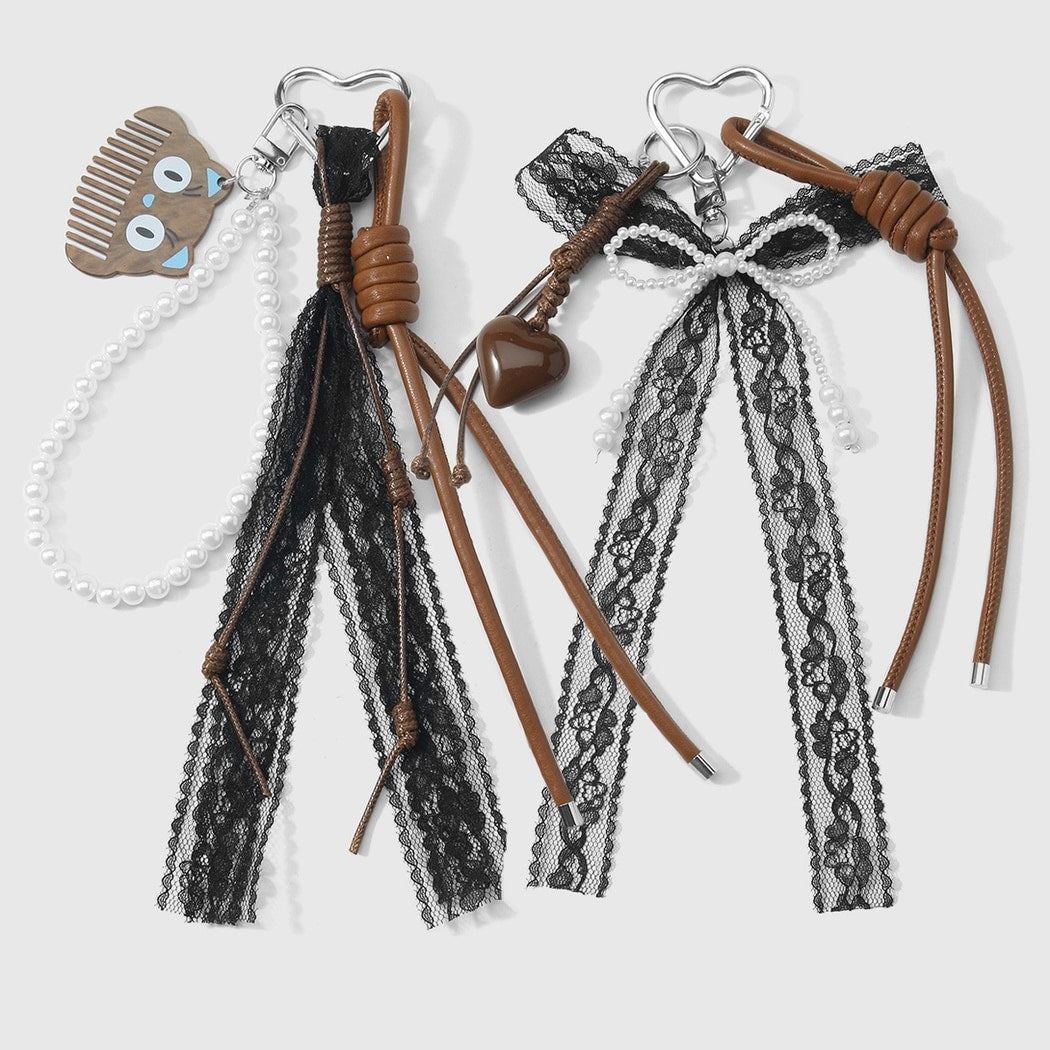 Keypus - Retro Beaded Lace Bow Heart Keychain