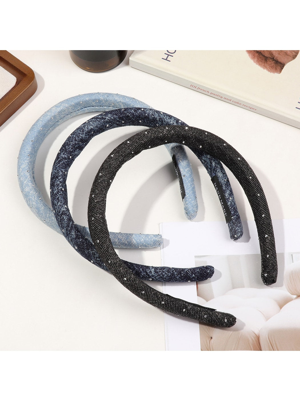 Gifty - Rhinestone Detail Denim Look Fabric Headband
