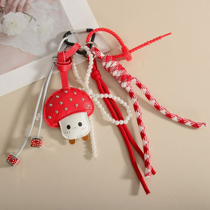 Keypus - Cute Mushroom Bow Woven Cord Bag Charm Keychain