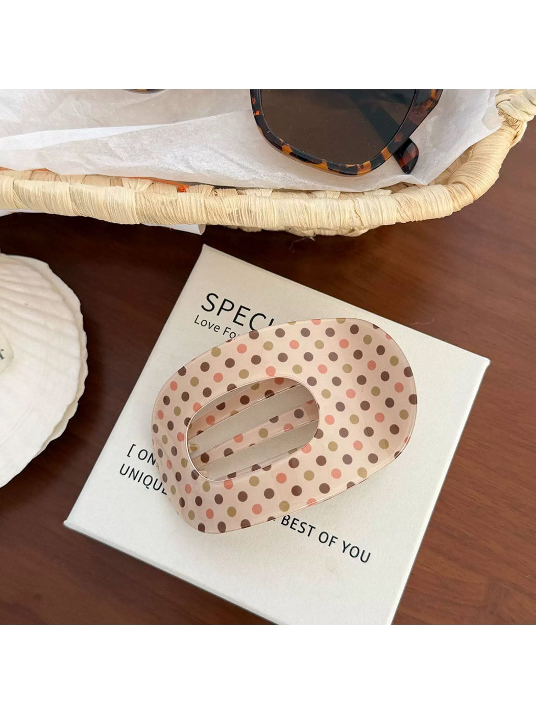 Beau - Retro Printed Oval PVC Claw Hair Clip